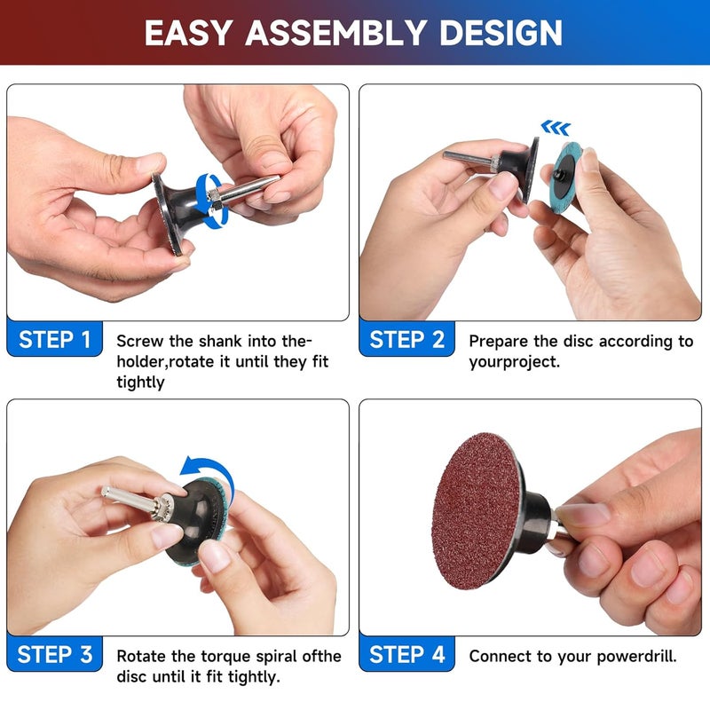 Shineboc 75Pcs 2 Inch Quick Change Sanding Discs Hardened Material Die Grinder Abrasive Set with 1/4" Roll Lock Holder Power Drill Accessories for Metal Wood Grinding Deburring Rust & Paint Removal - Image 5